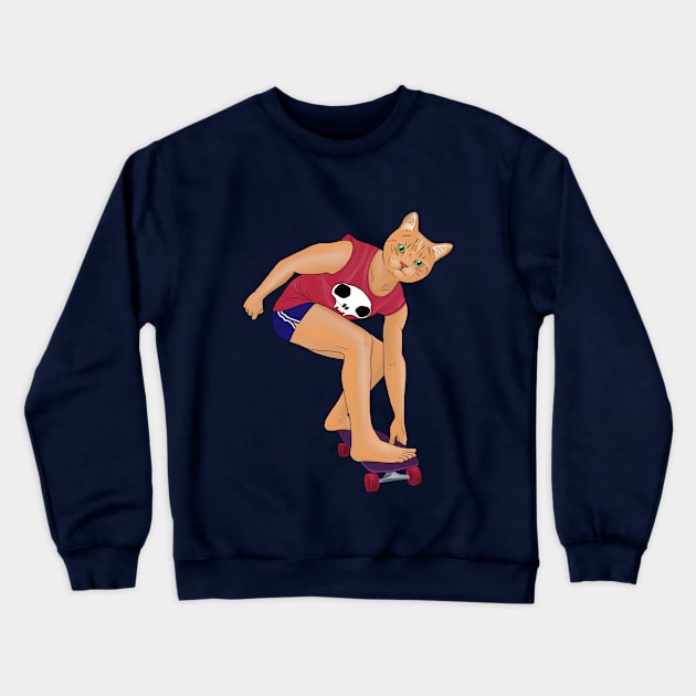 Cat skater Crewneck Sweatshirt by estanisaboal